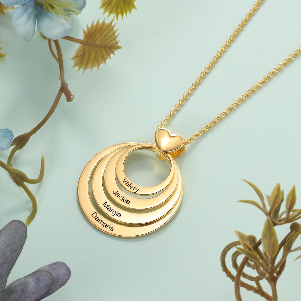 Personalised Family Stacked 4 Circles Heart Necklace