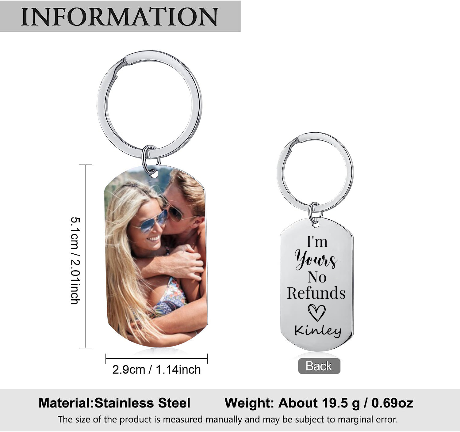 Personalised Photo Keychain for Couple Custom 1 Name Keychain - I'm Yours No Refunds - Valentine's Day Gifts-Jessemade AU