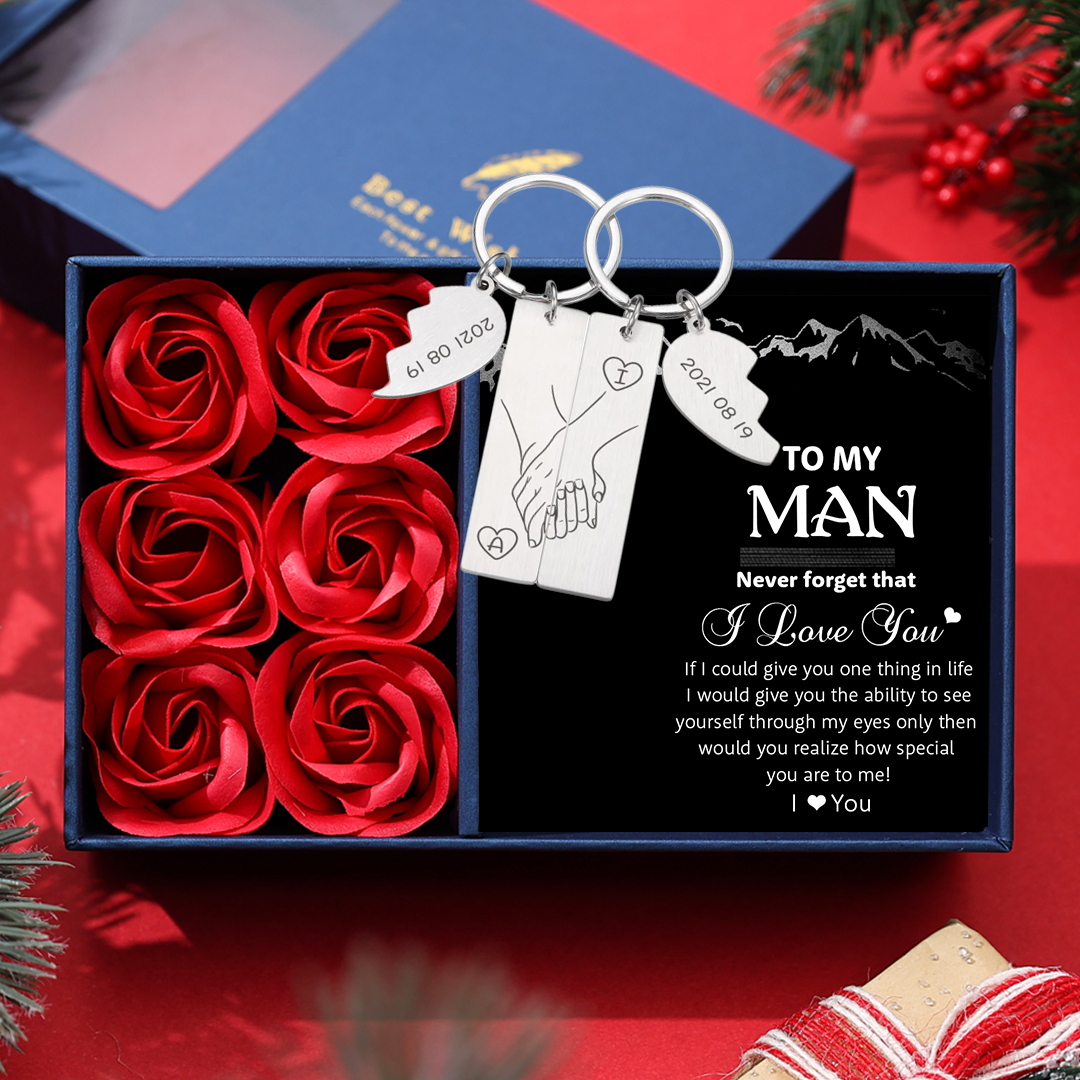 Hand in Hand Couple Keychain Set Personalised Date Initial Heart Matching Couple Gifts-Jessemade AU