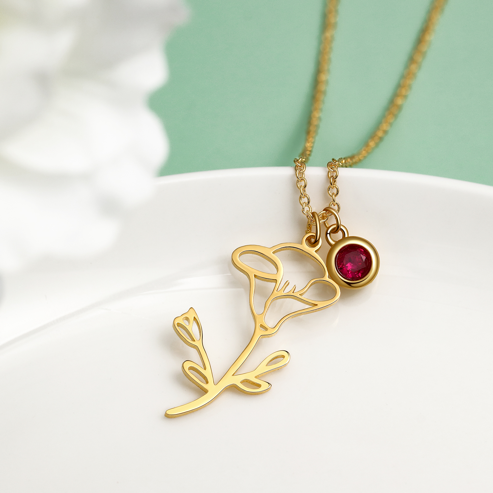 Personalised Flowers Necklace With 1 Birthstones Best Gift For Women-Jessemade AU