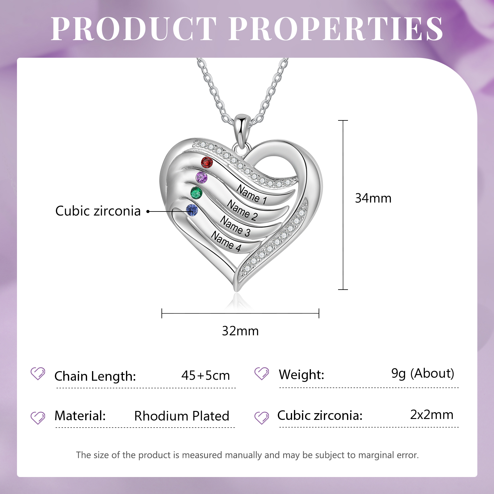 Personalised Intertwined Heart Pendant Necklace Custom 4 Birthstones & 4 Names Necklace Gifts for Her-Jessemade AU