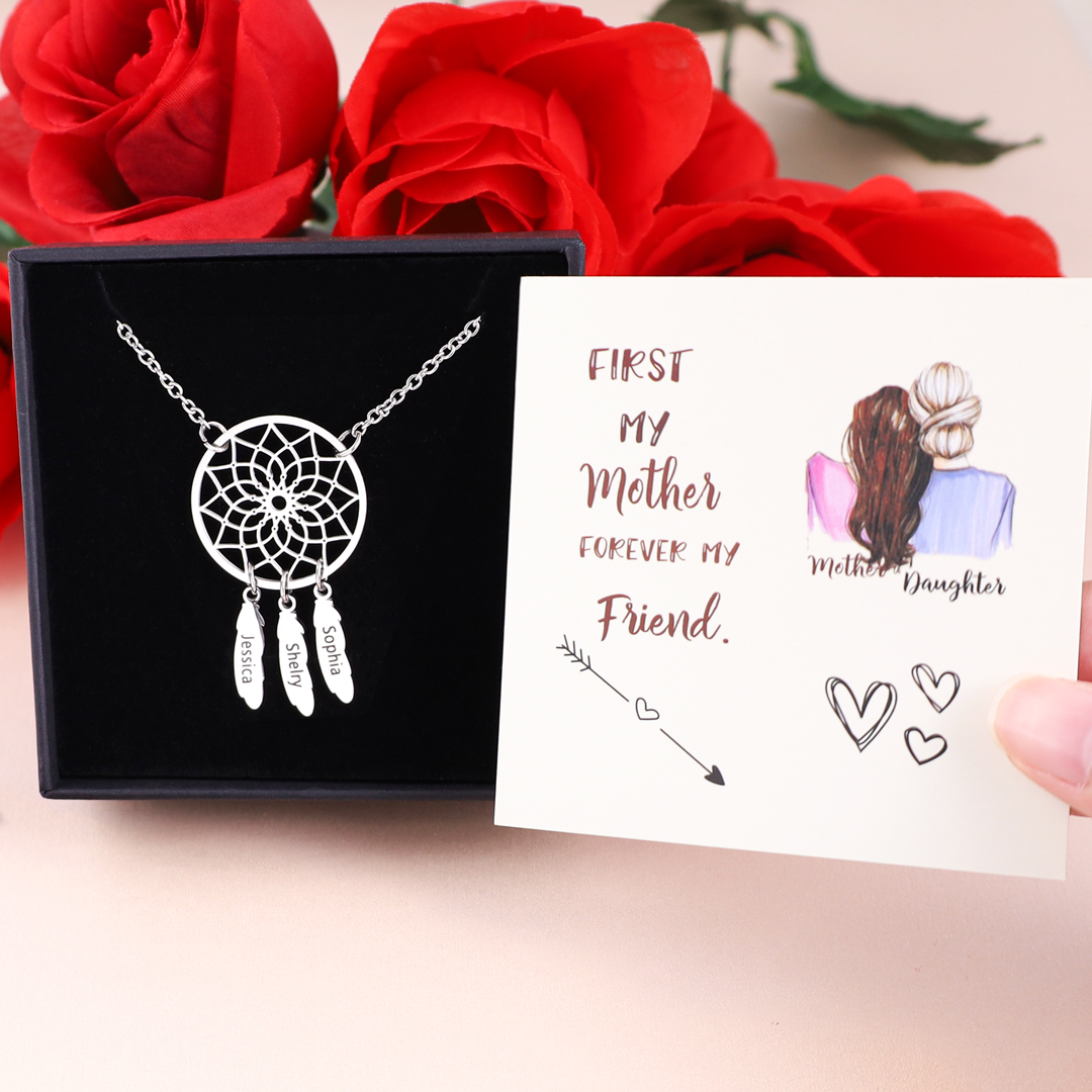 A Set of Customised 3 names Retro Dream Catcher Pendant Necklace-Jessemade AU