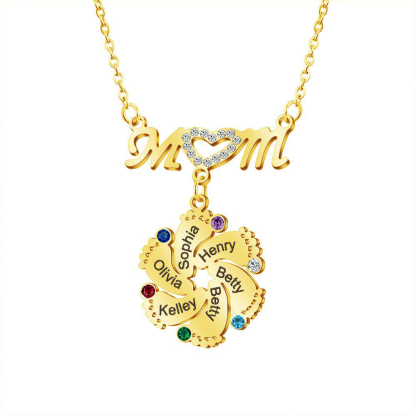 Mom Necklace Customised Baby Feet Necklace with Birthstones Engraving 6 Names Gifts for Her-Jessemade AU