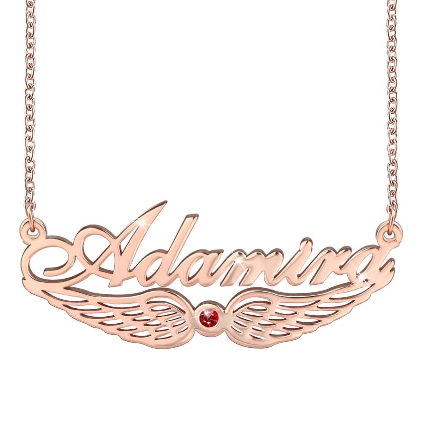 Personalised Wings Necklace With Birthstone Custom 1 Name Necklace Gift For Women-Jessemade AU