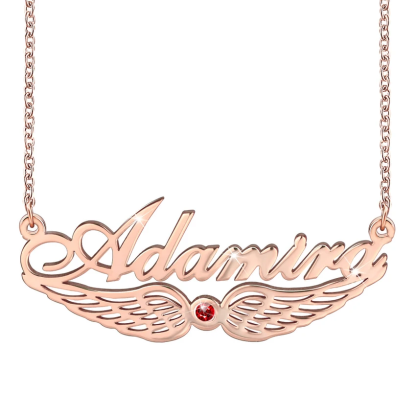 Personalised Wings Necklace With Birthstone Custom 1 Name Necklace Gift For Women-Jessemade AU