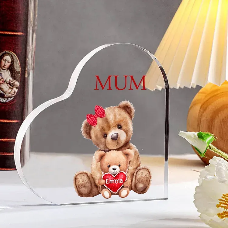 1 Name - Personalised Acrylic Heart Keepsake Custom Text Teddy Bear Ornaments Gifts for Grandma/Mother-Jessemade AU