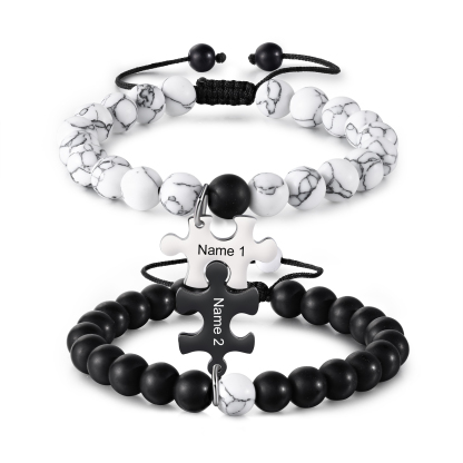 Personalised Puzzle Bracelet Set Customised 2 Names Beaded Bracelet Gift for Couples-Jessemade AU