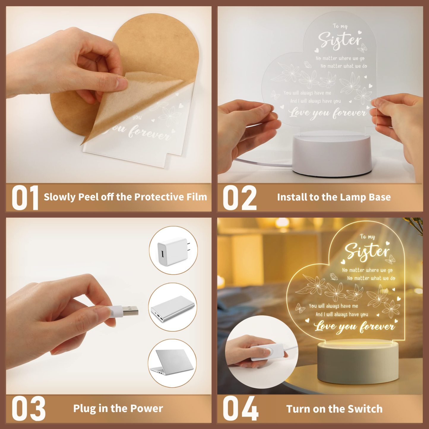 To My Sister - Love You Forever Night Light LED Lamp Bedroom Decoration For Sister-Jessemade AU