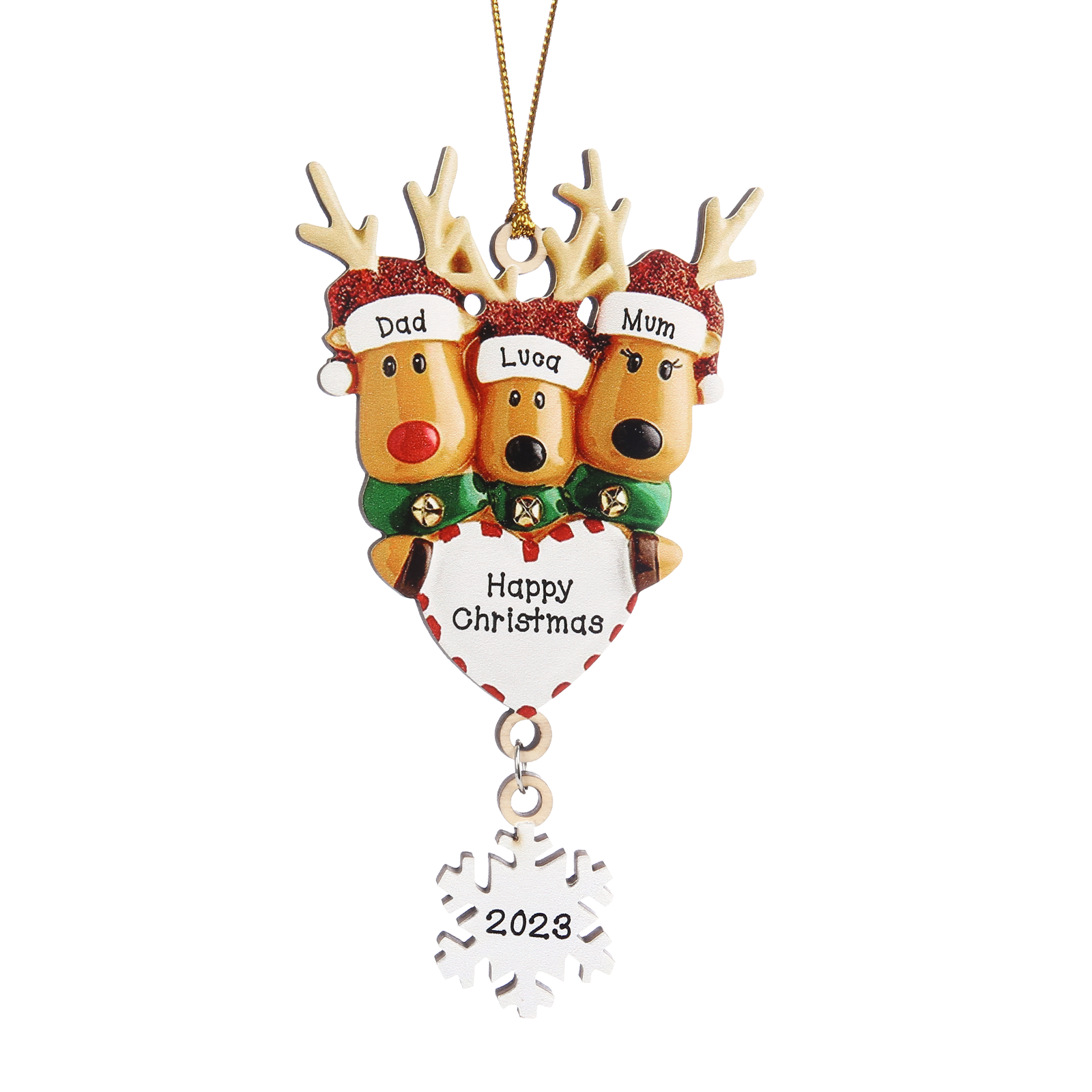 3 Names - Personalised Reindeer Christmas Ornament Customised Name & Text & Year Wooden Hanging Ornaments Christmas Gift for Family-Jessemade AU