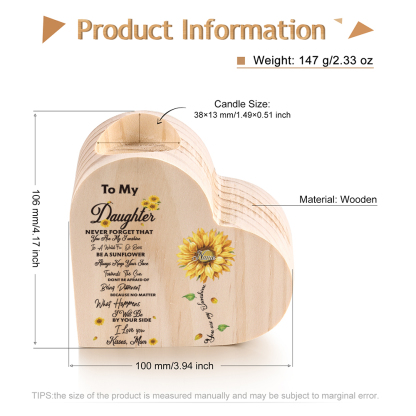 To My Daughter-Personalised Wooden Heart Candle Holder Sunflower Candlesticks "You Are My Sunshine"-Jessemade AU