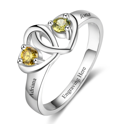 Promise Ring Personalised with 2 Hearts Birthstones Ring Engraved 2 Names Gifts for Her-Jessemade AU
