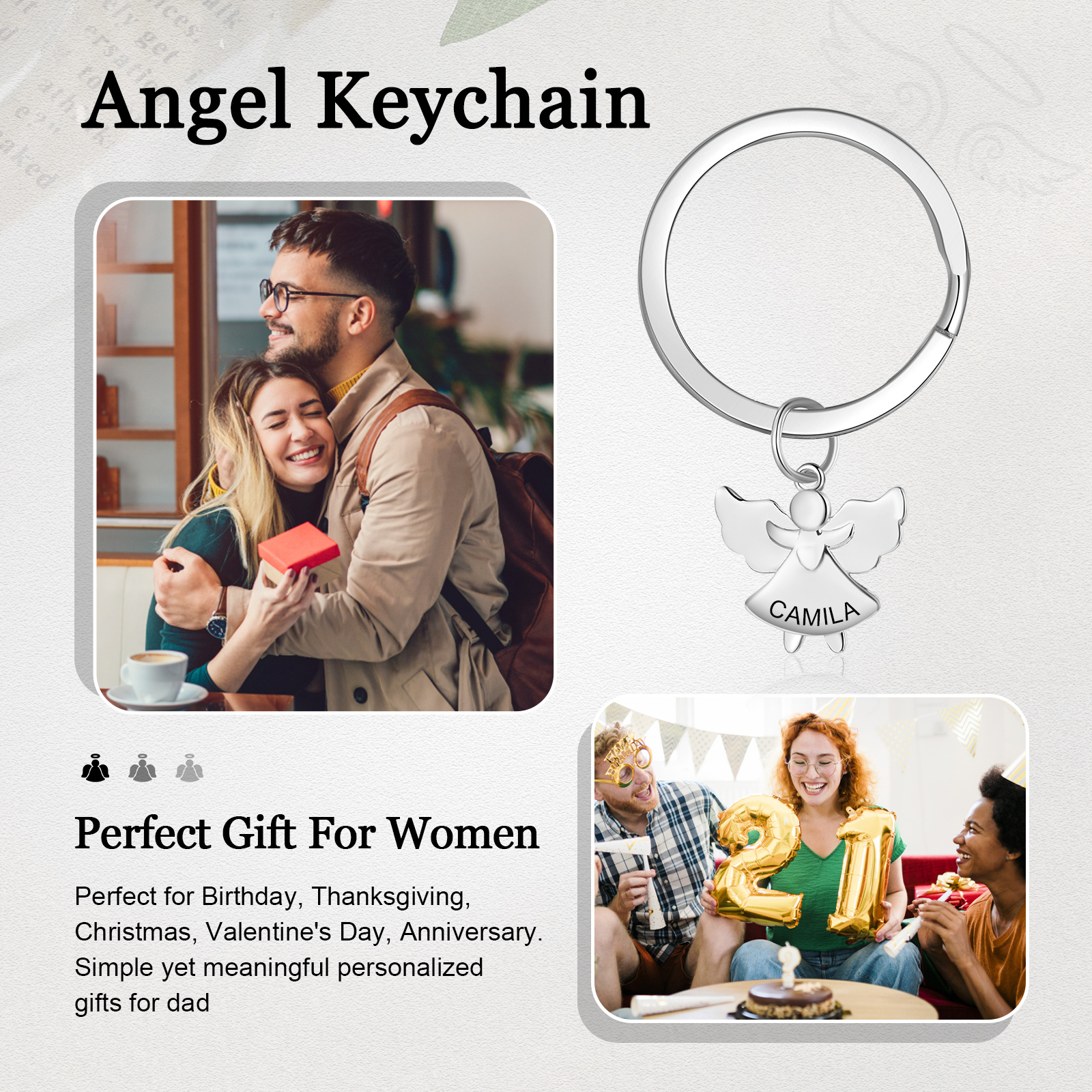 Personalised Guardian Angel Keychain Customised Name Stainless Steel Keyring Message Card Special Gift-Jessemade AU