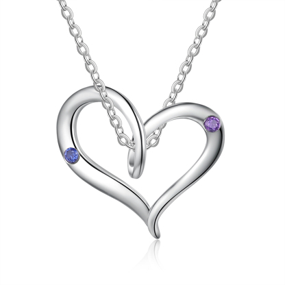 Personalised Heart Necklace With 1 Birthstone Engraved Names Gift For Her-Jessemade AU