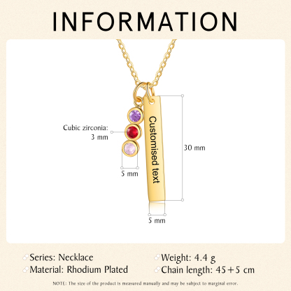 Personalised Bar Pendant Necklace Custom 3 Birthstones & 1 Text Necklace Birthday Gift for Her-Jessemade AU