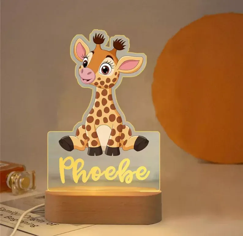 Personalised Giraffe Night Light Custom Name LED Lamp for Kids-Jessemade AU