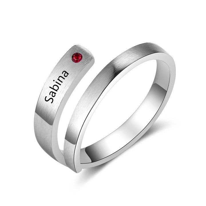 Personalised Ring With 1 Birthstone Engraved Names Ring Gift For Women-Jessemade AU