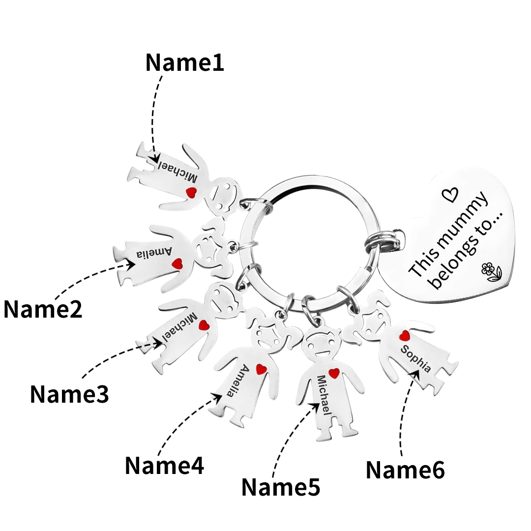 Personalised Heart Keychain With Engraved 5 Kid's Names Charms "This Mummy Belongs to" Mother's Day Gifts For Mum-Jessemade AU