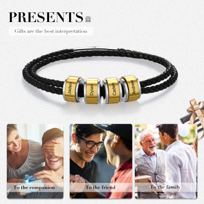 Personalised Braided Leather Bracelet Engraved 4 Names Men's Bracelet Gifts For Him-Jessemade AU
