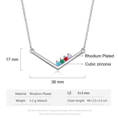 V Shape Necklace with Family Birthstone Personalised 4 Stones Family Necklace For Her-Jessemade AU