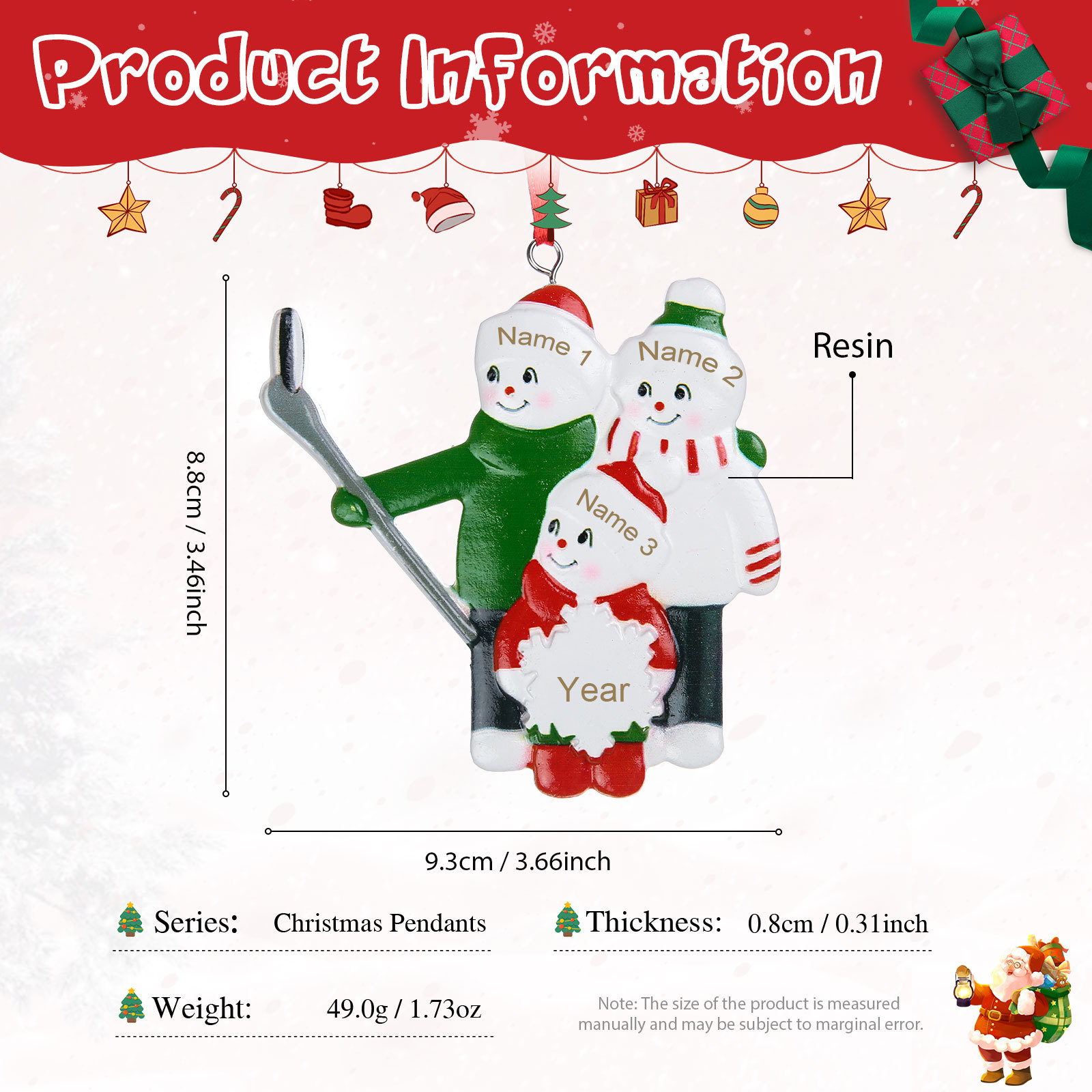 3 Names - Personalised Resin Christmas Ornaments Customised Name & Year Xmas Decor Gifts for Family Friends-Jessemade AU