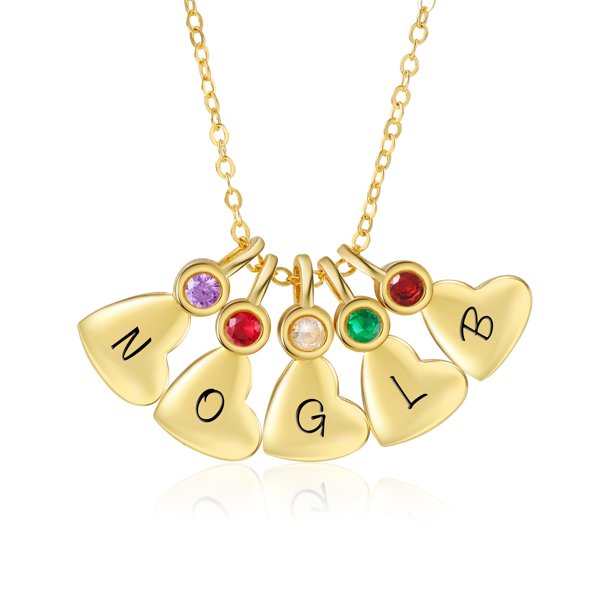 Personalised Heart Pendant Necklace Custom 5 Letters & 5 Birthstones Necklace Gifts for Her-Jessemade AU