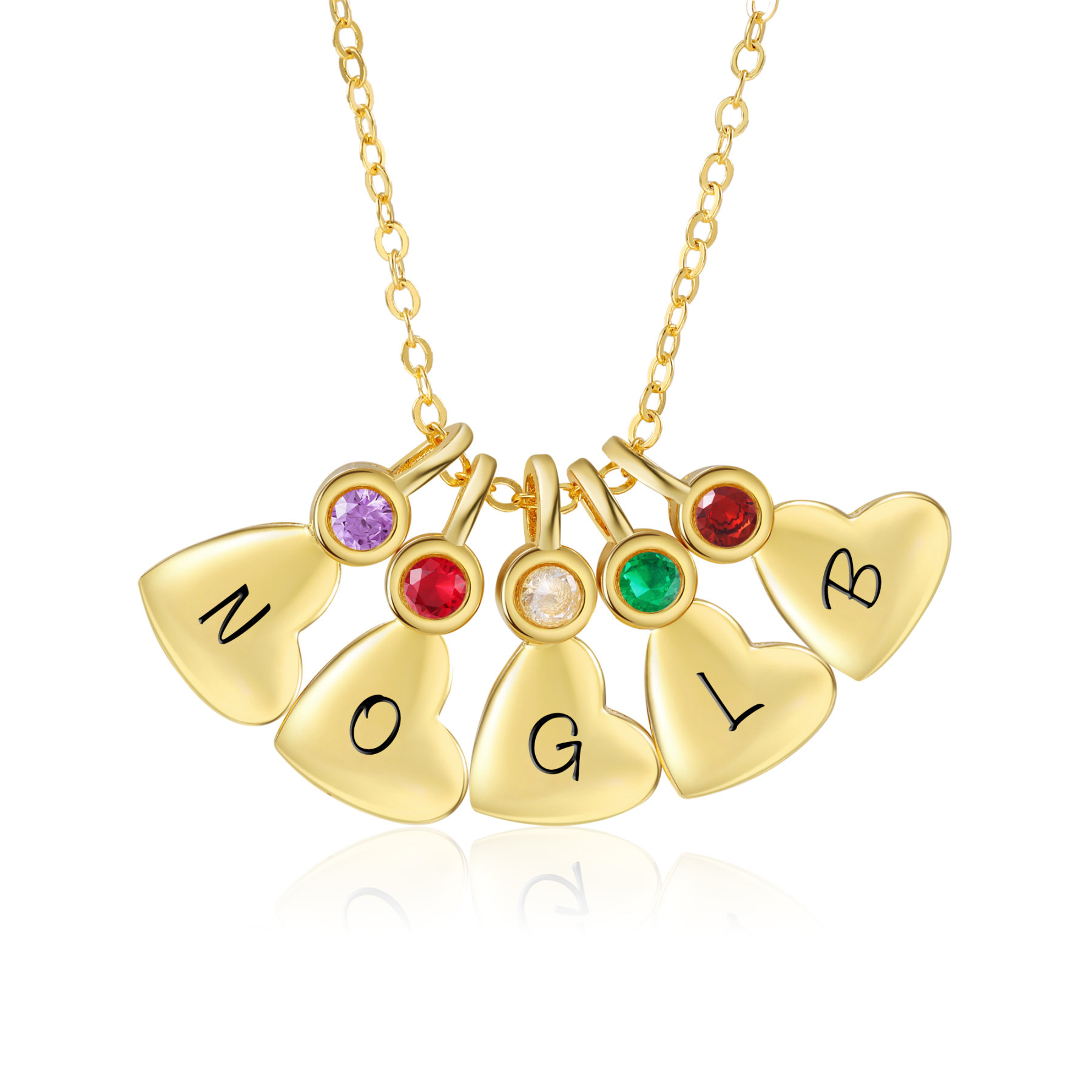 Personalised Heart Pendant Necklace Custom 5 Letters & 5 Birthstones Necklace Gifts for Her-Jessemade AU