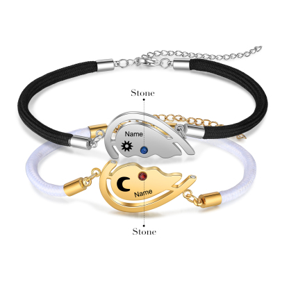 Personalised Matching Couple Bracelet Custom Names Sun And Moon Heart Bracelet Valentine's Day Gifts For Her or Him-Jessemade AU