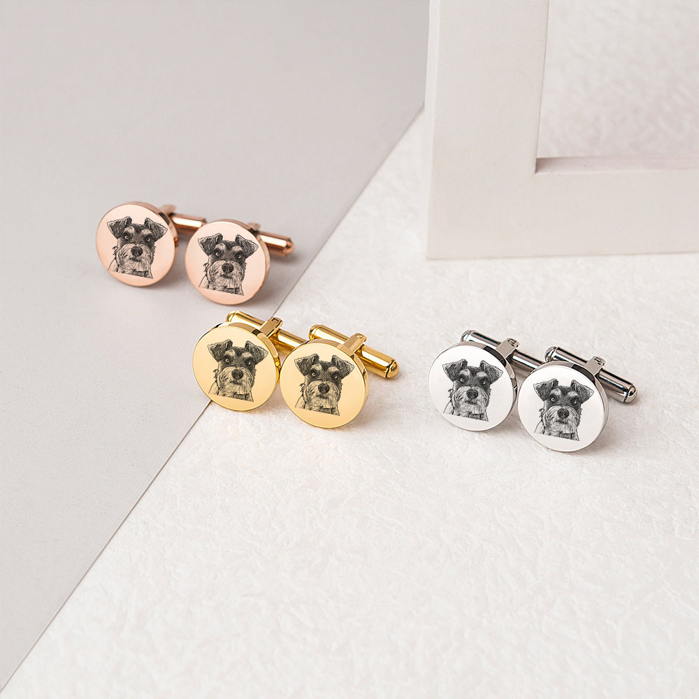 Personalised Men's Cufflinks Custom 2 Photos Circle Metal Cufflinks Pet Photo Memorial Gift-Jessemade AU