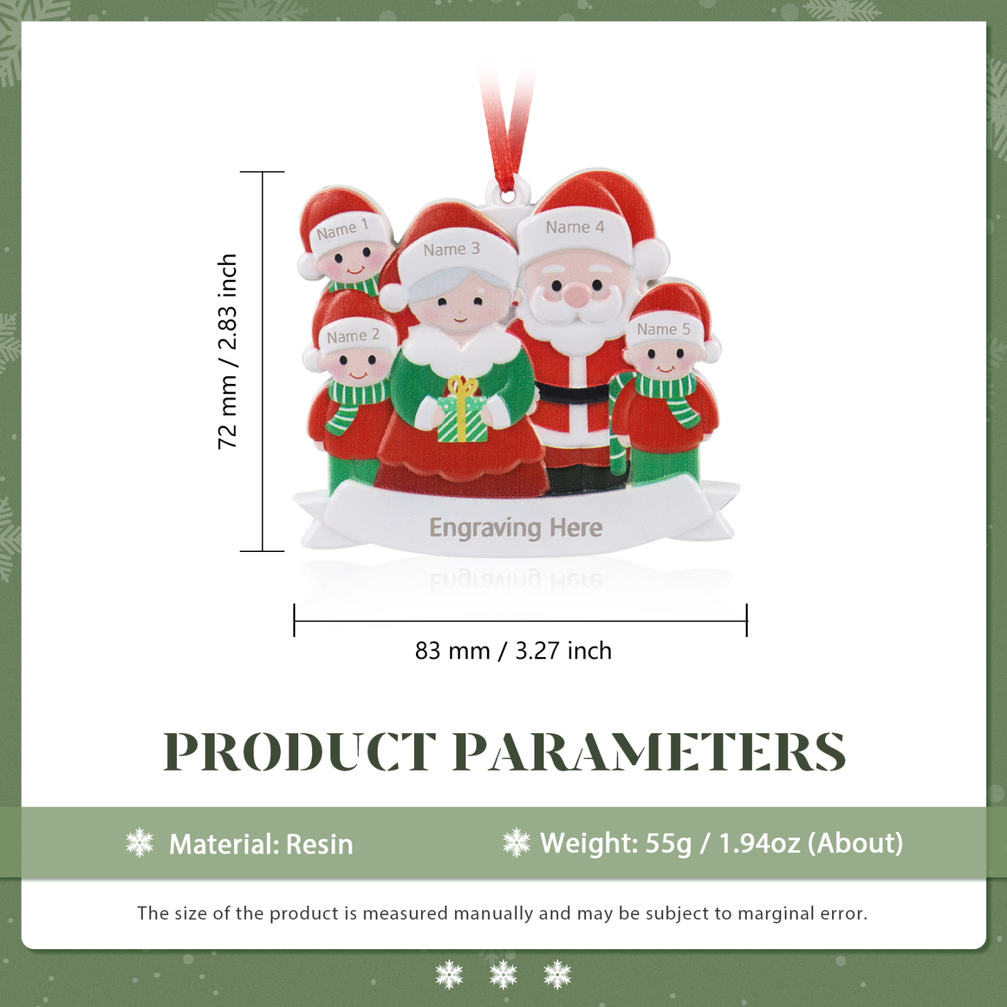 5 Names -  Personalised Resin Santa Claus Hanging Ornaments Customised Name & Text Christmas Ornament Gift for Family Friends-Jessemade AU