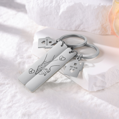 Holding Hands Couple Keychain Set Personalised Date Initial Matching Couple Gifts-Jessemade AU
