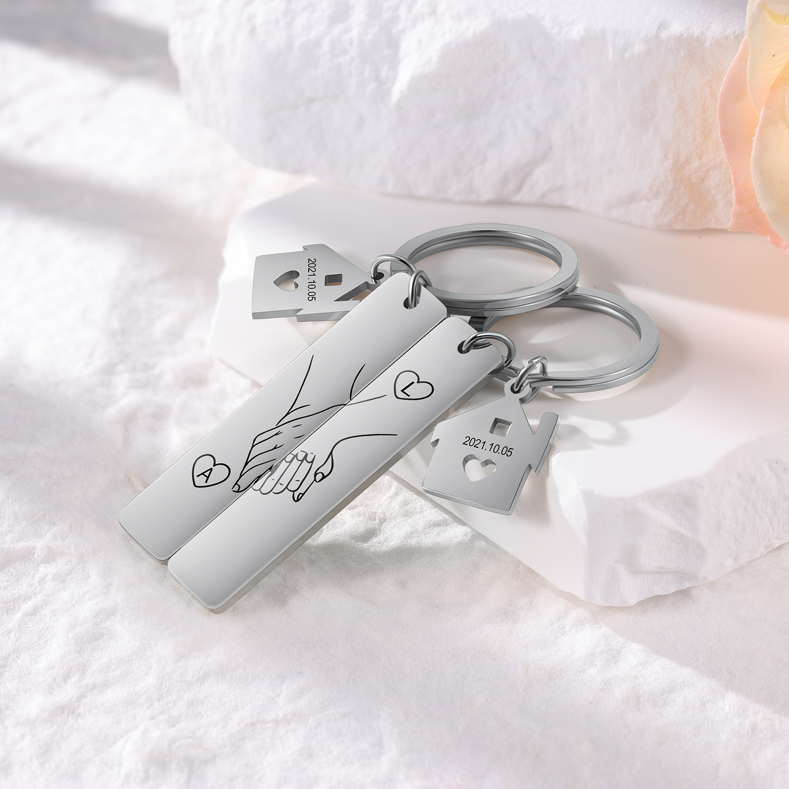 Holding Hands Couple Keychain Set Personalised Date Initial Matching Couple Gifts-Jessemade AU