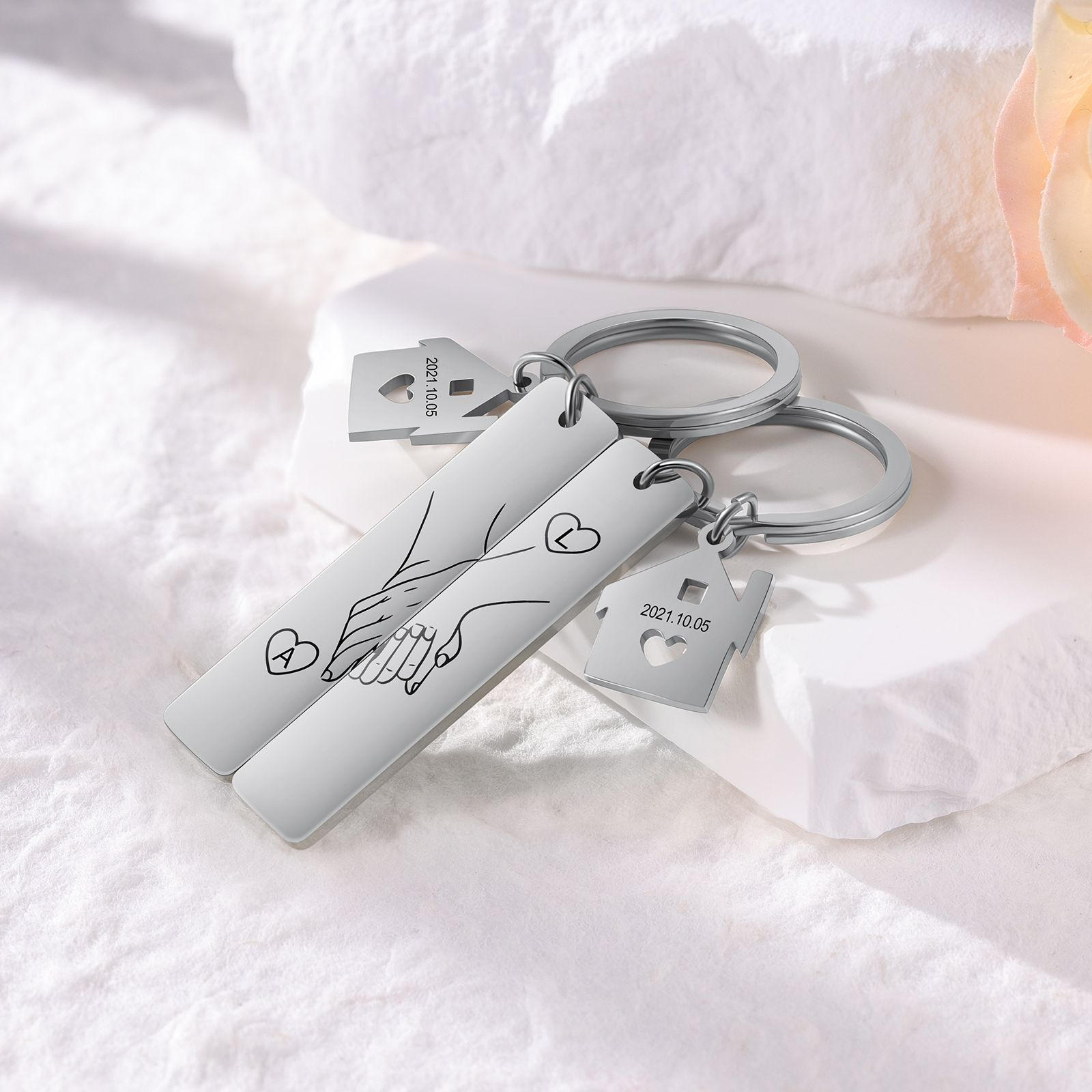 Holding Hands Couple Keychain Set Personalised Date Initial Matching Couple Gifts-Jessemade AU