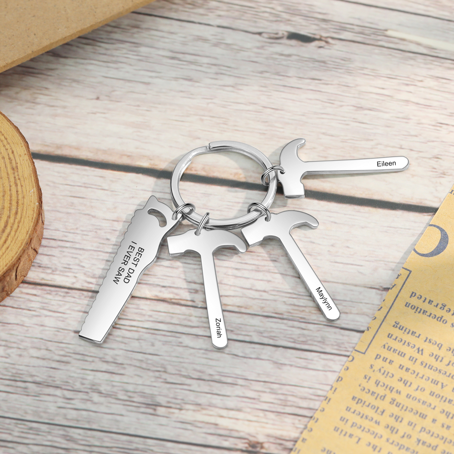 Father's Day Gifts Tool Keychain Personalised 3 Names Stainless Steel Keyring For Him-Jessemade AU