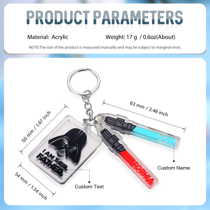 2 Names - Personalised Text & Name Acrylic Keychain Star Wars Gifts for Father/Grandpa-Jessemade AU