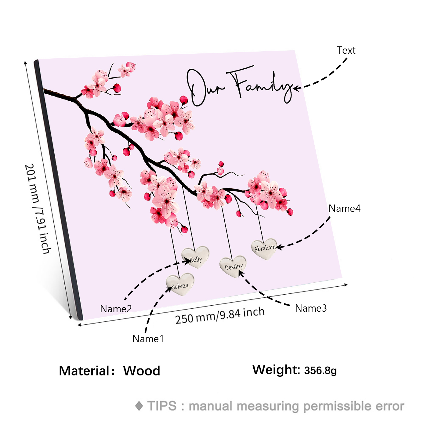 Personalised Plum Blossom Family Tree Picture Board Keepsake Wood Signs Photo Frame Engrave 4 Names-Jessemade AU