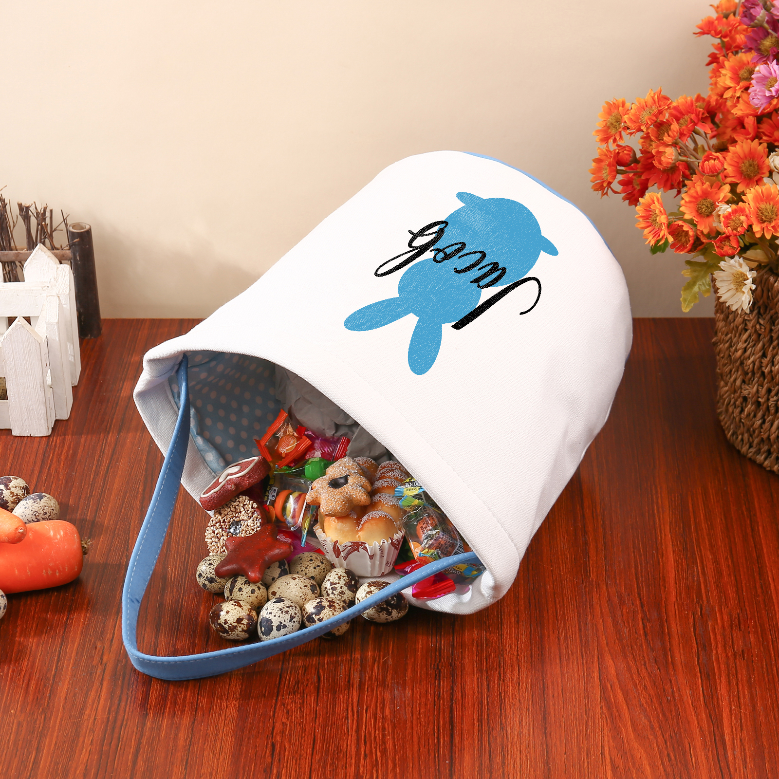 Easter Bunny Tote Bag Personalised Name Bucket Bag White Basket Gifts For Kids-Jessemade AU