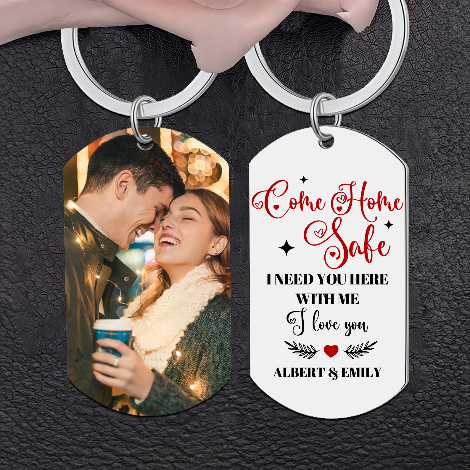 Personalised Couple Photo Keychain Customised 2 Names Keyring Valentine's Day Gifts - Come Home Safe, I Need You Here With Me-Jessemade AU