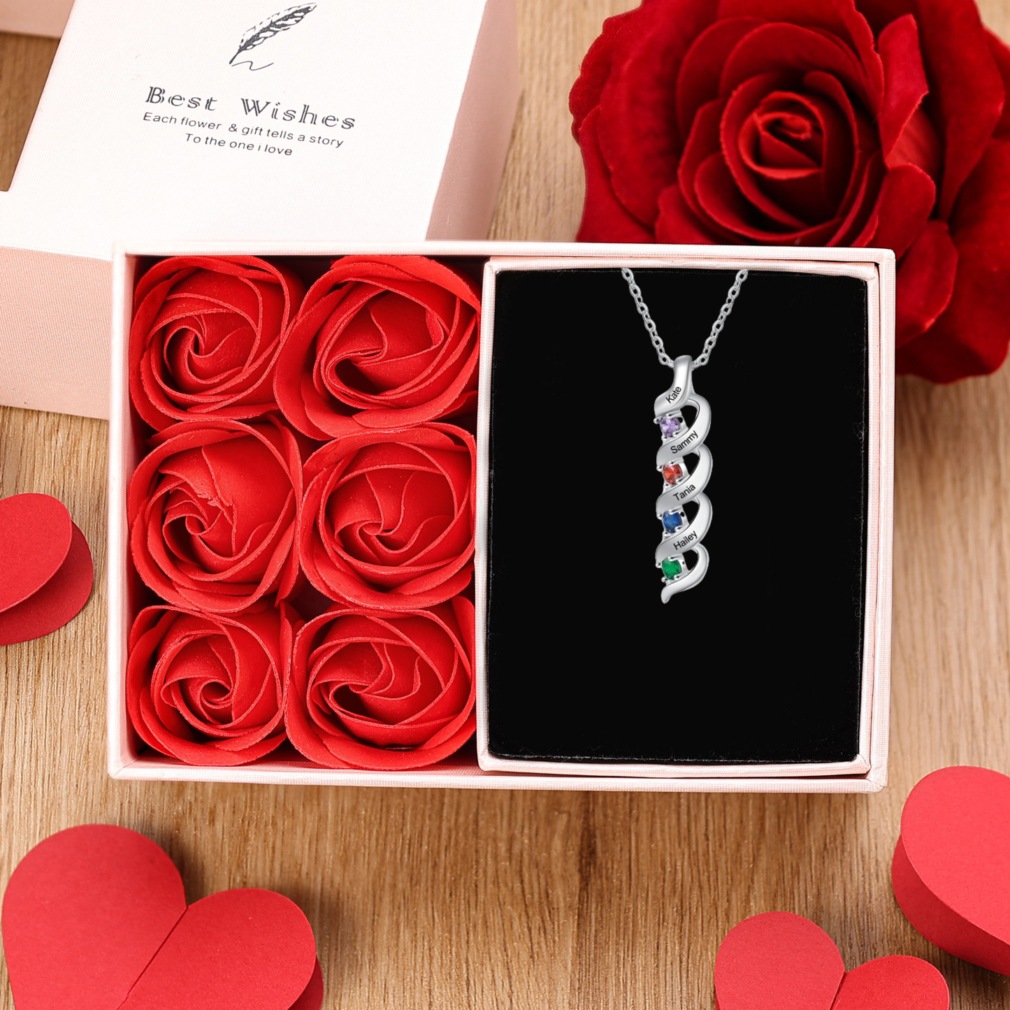 Personalised Necklace Cascading Pendant with 4 Birthstones Engraving 4 Names Gifts for Her-Jessemade AU