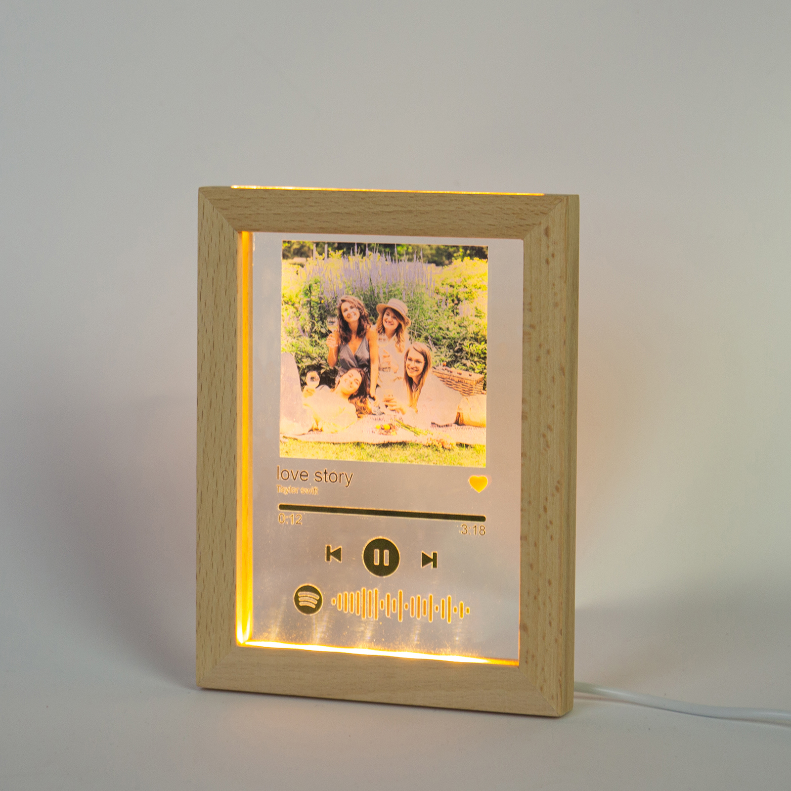 Personalised Wooden Spotify Code Photo Frame Night Light-Can Play Music-Interesting-Jessemade AU