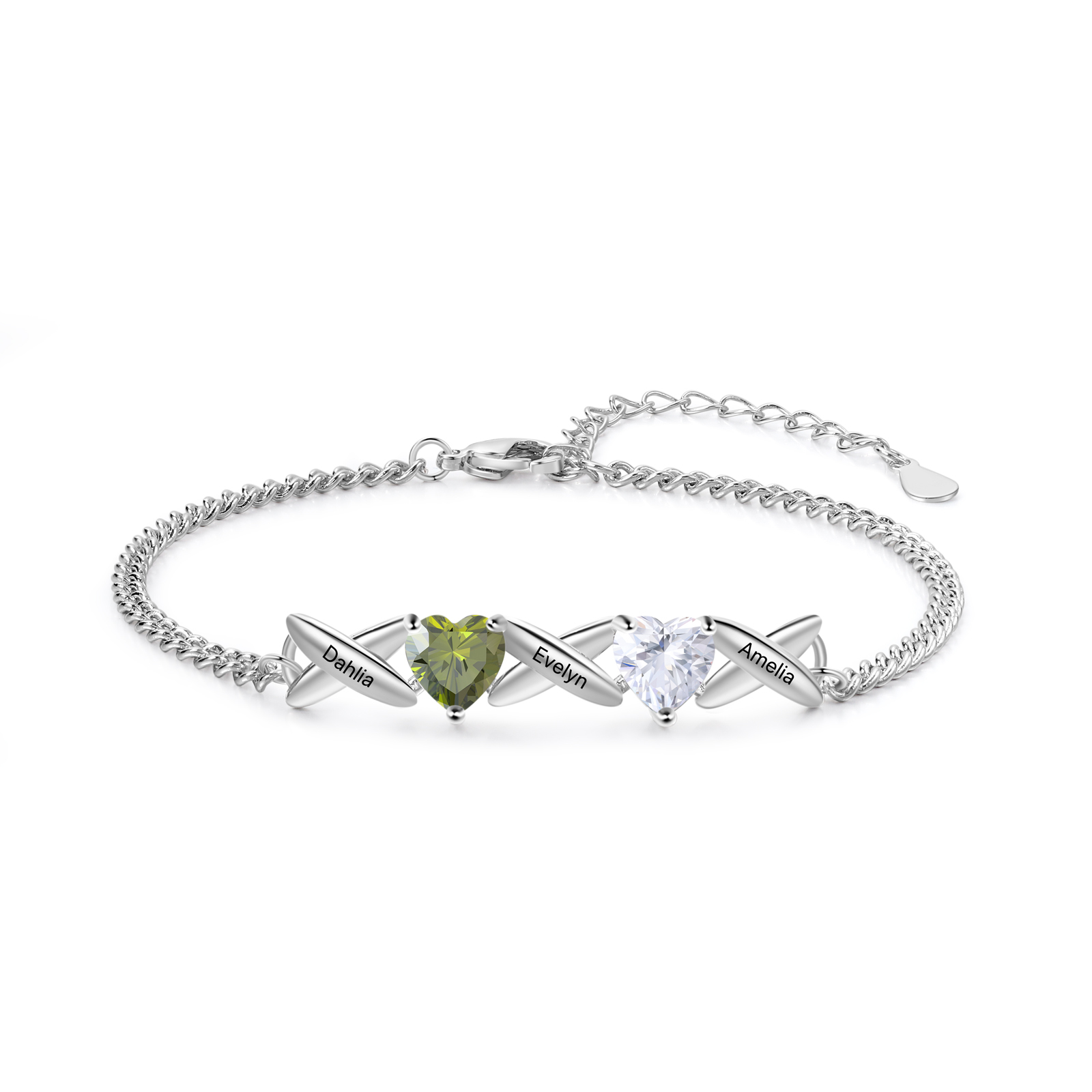 Custom 2 Birthstones Bracelet Engraved 3 Names Bracelet Personalised Birthday Gift for Her-Jessemade AU