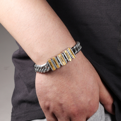 Personalised Mens Cuban Link Chain Bracelet Engraved Name 1 Bead Father's Day Gift