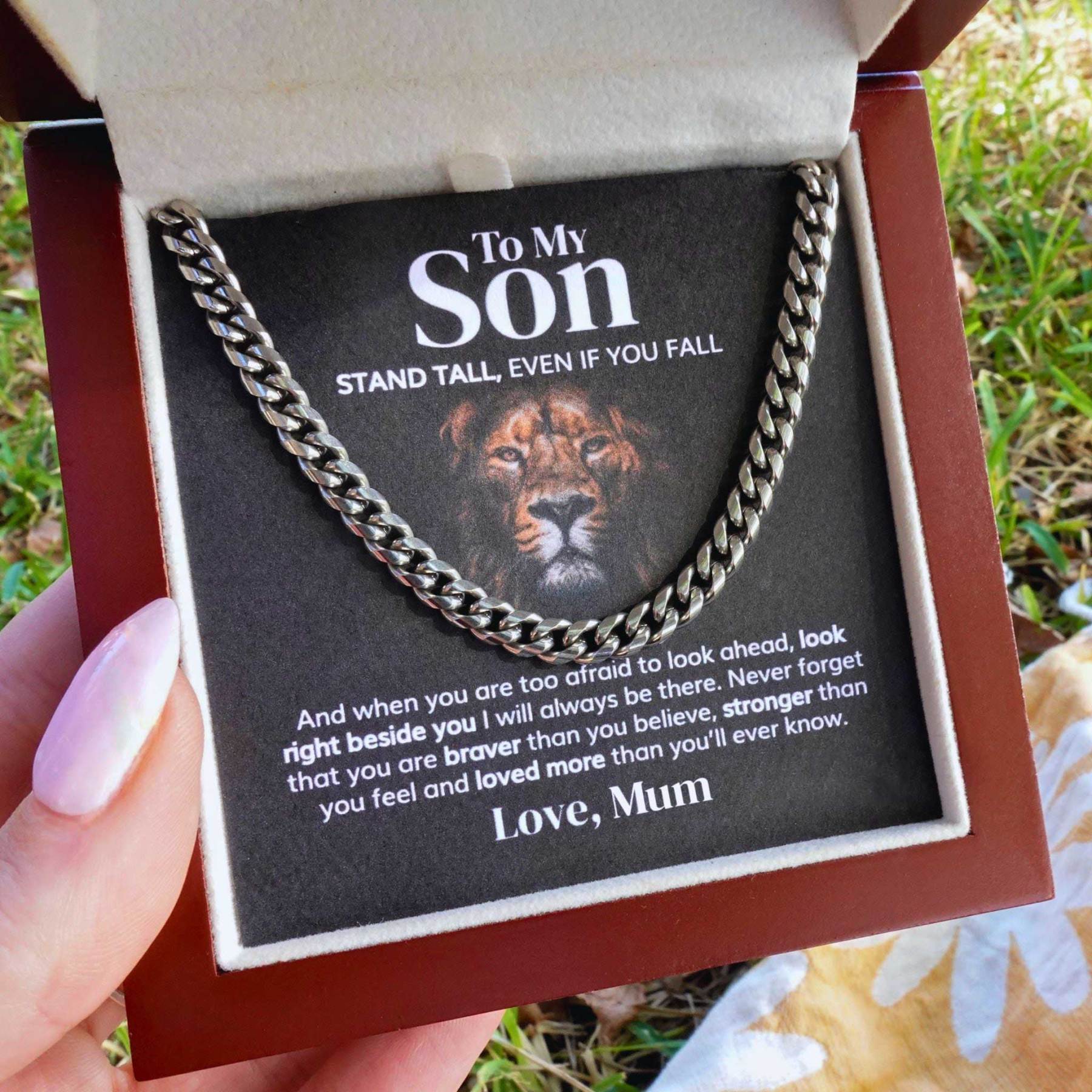 To My Son Stand Tall, Ever If You Fall Cuban Chain Necklace Stainless Steel Necklace Warm Gift-Jessemade AU