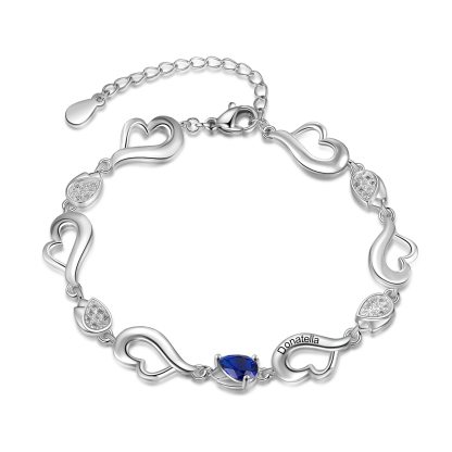 Personalised Heart Bracelet With 1 Birthstones Engraved Name Bracelet Gifts For Her-Jessemade AU