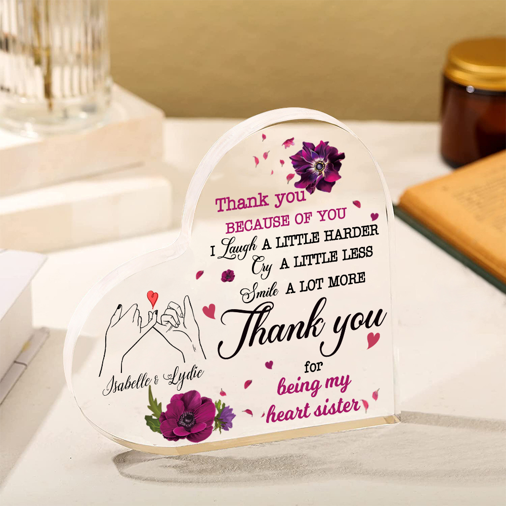 Pinky Swear Acrylic Heart Keepsake Customised 2 Names Violets Ornament "Thank You For Being My Heart Sister" Gift For Sister-Jessemade AU
