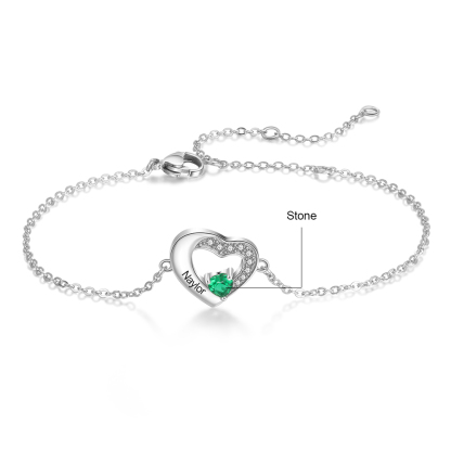 Personalised Heart Bracelet With 1 Birthstone Engraved Names Bracelet Gift For Women-Jessemade AU