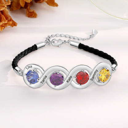 Personalised Infinity Bracelets Custom 4 Birthstones & 4 Names Adjustable Bracelet Gift for Her-Jessemade AU