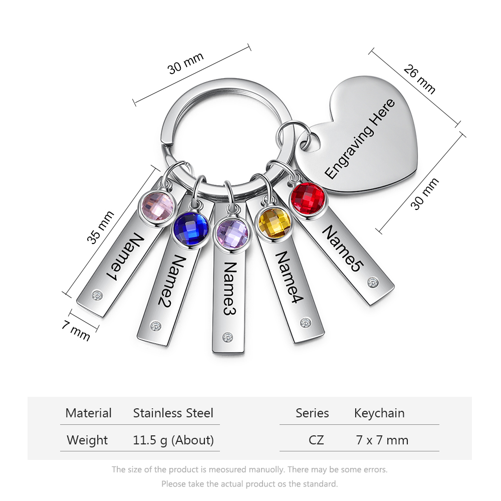 Personalised Birthstone Keychain Engraved 5 Names Keychain Gifts For Her-Jessemade AU
