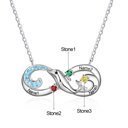 Personalised Infinite Dolphin Necklace With 3 Birthstones Custom Names Best Gift For Her-Jessemade AU