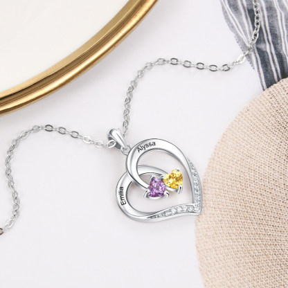 Mother's Day Gift Personalised Heart Necklace With Names Custom 2 Birthstones Gifts For Women-Jessemade AU