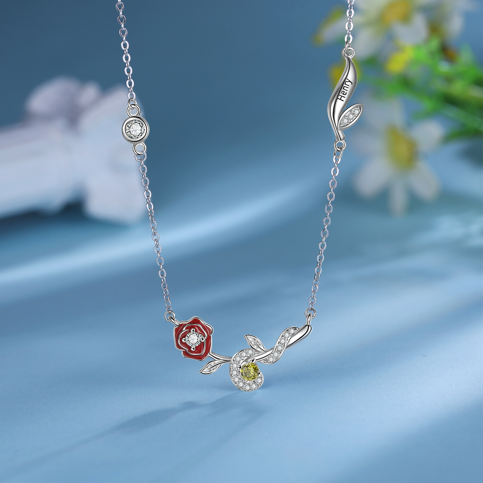 Personalised June Birthflower Necklace With Birthstone Best Gift For Her-Jessemade AU
